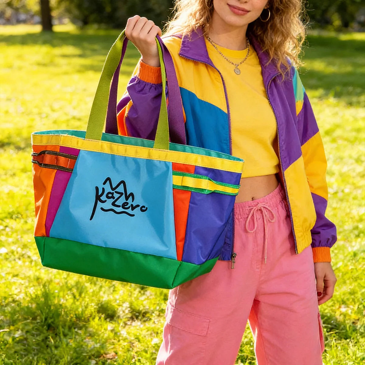 Dopamine Sporty Women Tote Bag Colorblock Logo Shoulder Bag Layered Large Capacity Multi Function Handbag for Commute Sports