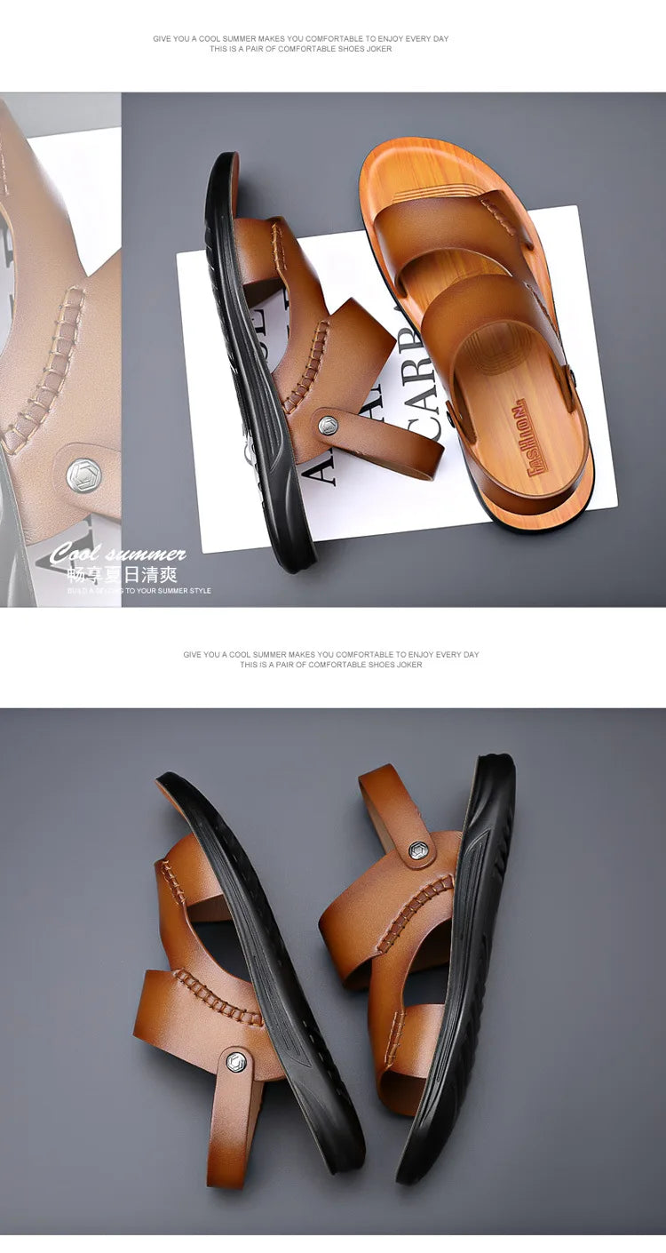 Men's Stylish Leather Sandals | Breathable Casual Beach Shoes