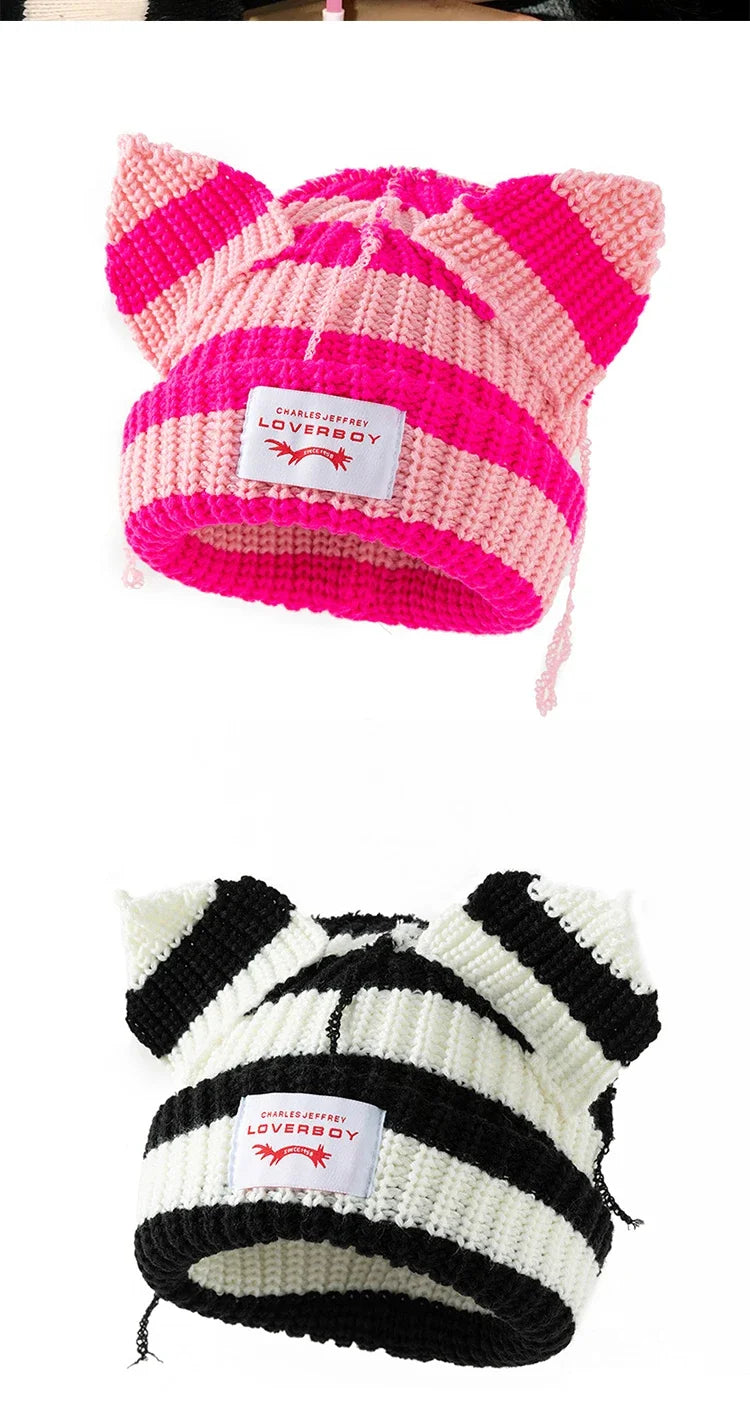 Unisex Cat Ear Beanie | Warm Crochet Knitted Skullies Hat