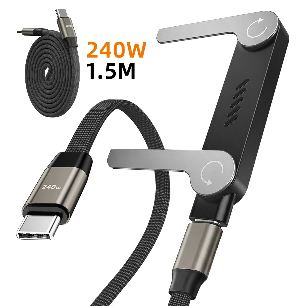1.5M Fast Charging USB-C Cable & Foldable Phone Stand | 90° Elbow