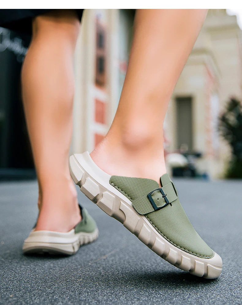 Summer Mens Casual Shoes Mesh Breathable Half Slippers Fashion Walking Sneakers Handmade Male Sandals Lightweight Non-slip Clogs