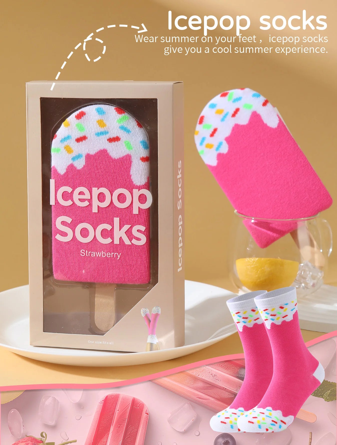 Unisex Strawberry Popsicle Socks | Fun Gift Box for All Seasons