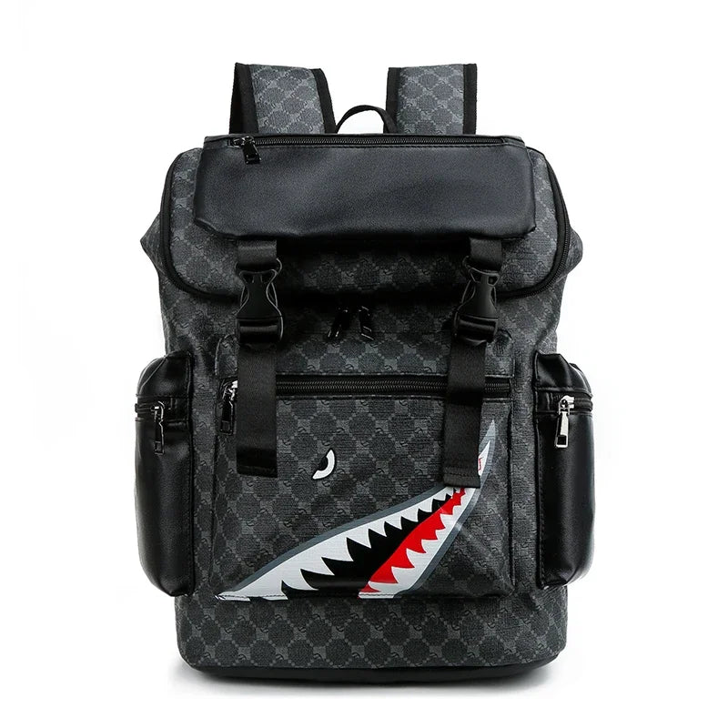 Stylish PU Leather Shark-Inspired Backpack for Students & Travelers