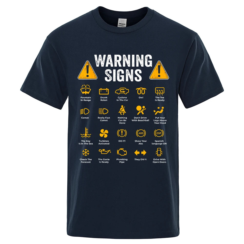 Funny Driving Warning Signs T-Shirt | Casual Cotton Tee for Men