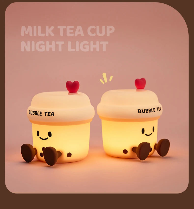 Bonita luz nocturna LED de té de burbujas | Lámpara de ambiente recargable