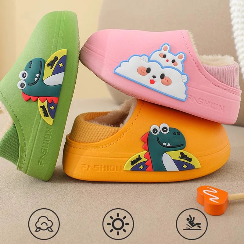 Kids Cute Animal Print Plush Slippers | Warm Cozy House Shoes