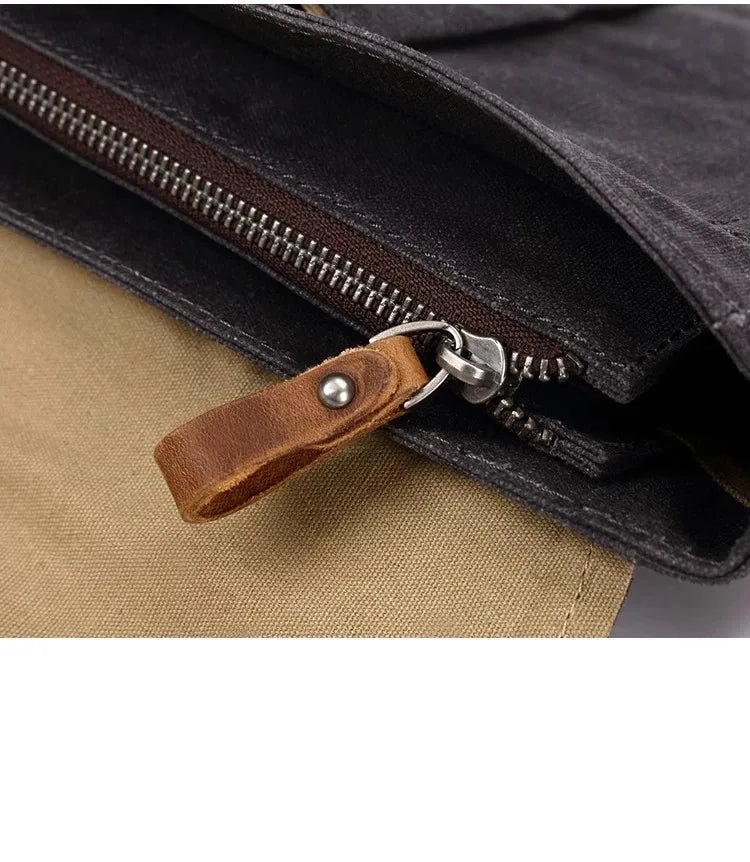Vintage Waxed Canvas Crossbody Bag | Water-Resistant Casual Satchel