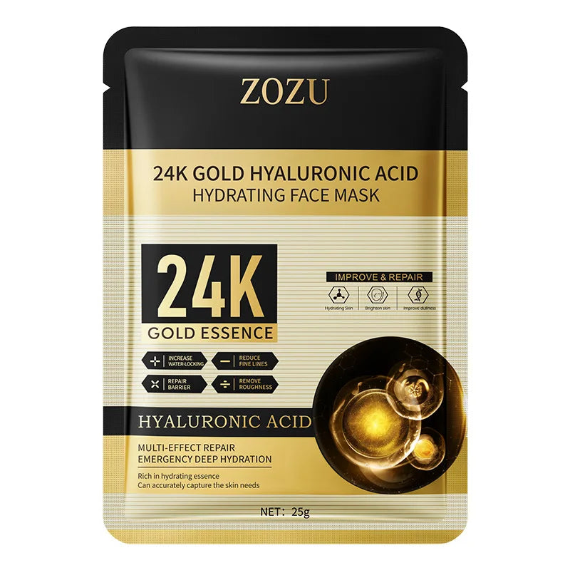 10pcs 24K Golden Hyaluronic Acid Face Masks for Glowing Skin