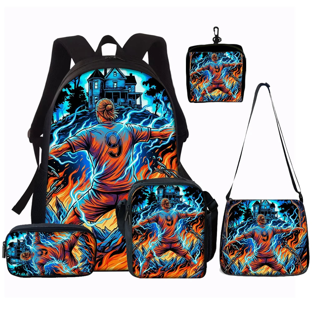 Large-Capacity Soccer Star Pattern Backpack Set | Casual Style