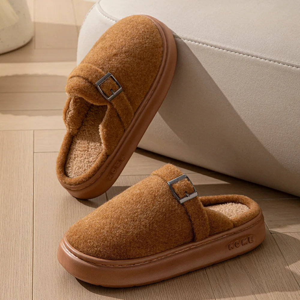 Couples Plush Fleece Slippers | Warm Non-Slip House Shoes