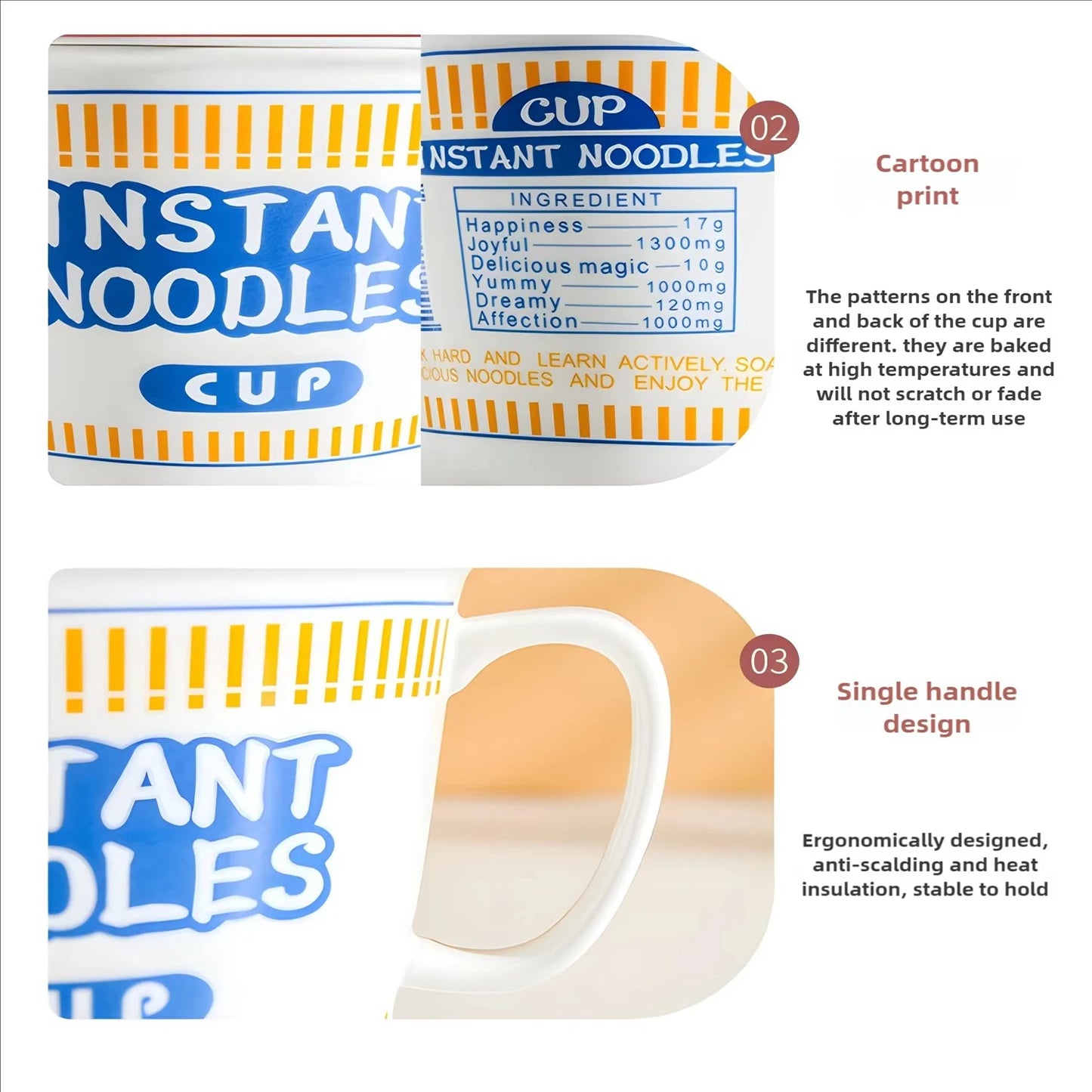 Cuenco de ramen de gran capacidad con asa | Elegante cuenco de cerámica para fideos