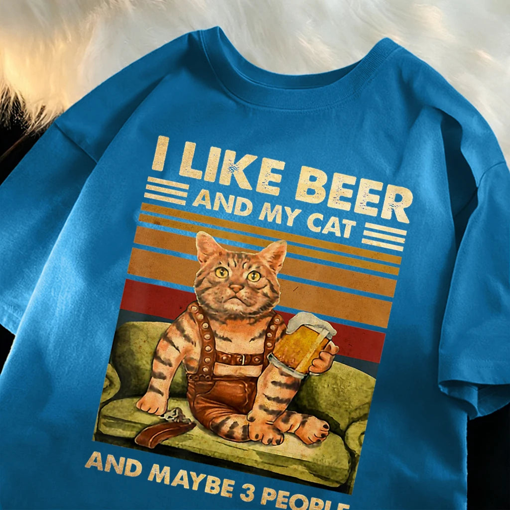 Men's Summer Cat and Beer Graphic T-Shirt | Soft Cotton Tee