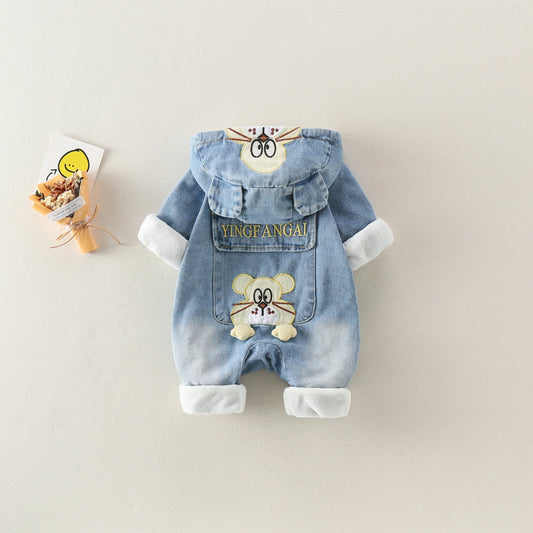 Mameluco de mezclilla con gorro para bebé recién nacido en primavera | Adorable conjunto infantil
