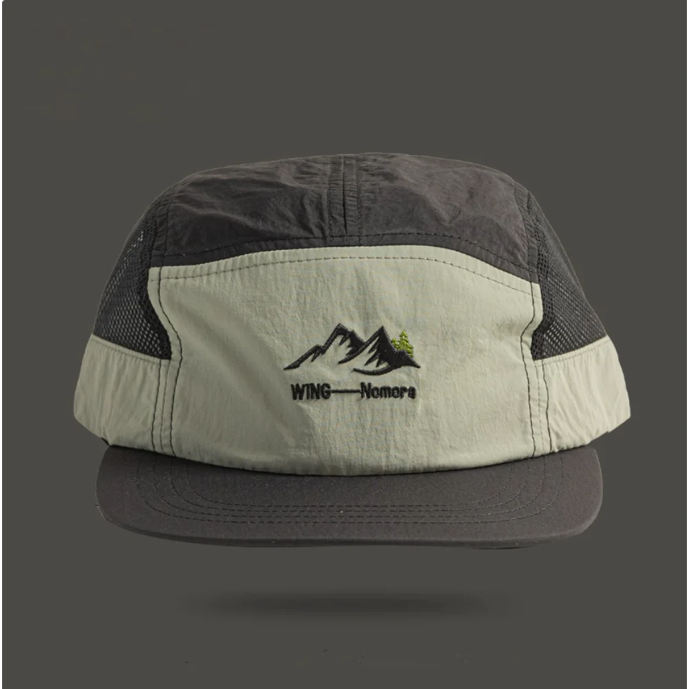 5 Panel Baseball Cap Nylon Mesh Embroidery Letter Color Block Hat for Men Women Outdoor Running Sport Cap