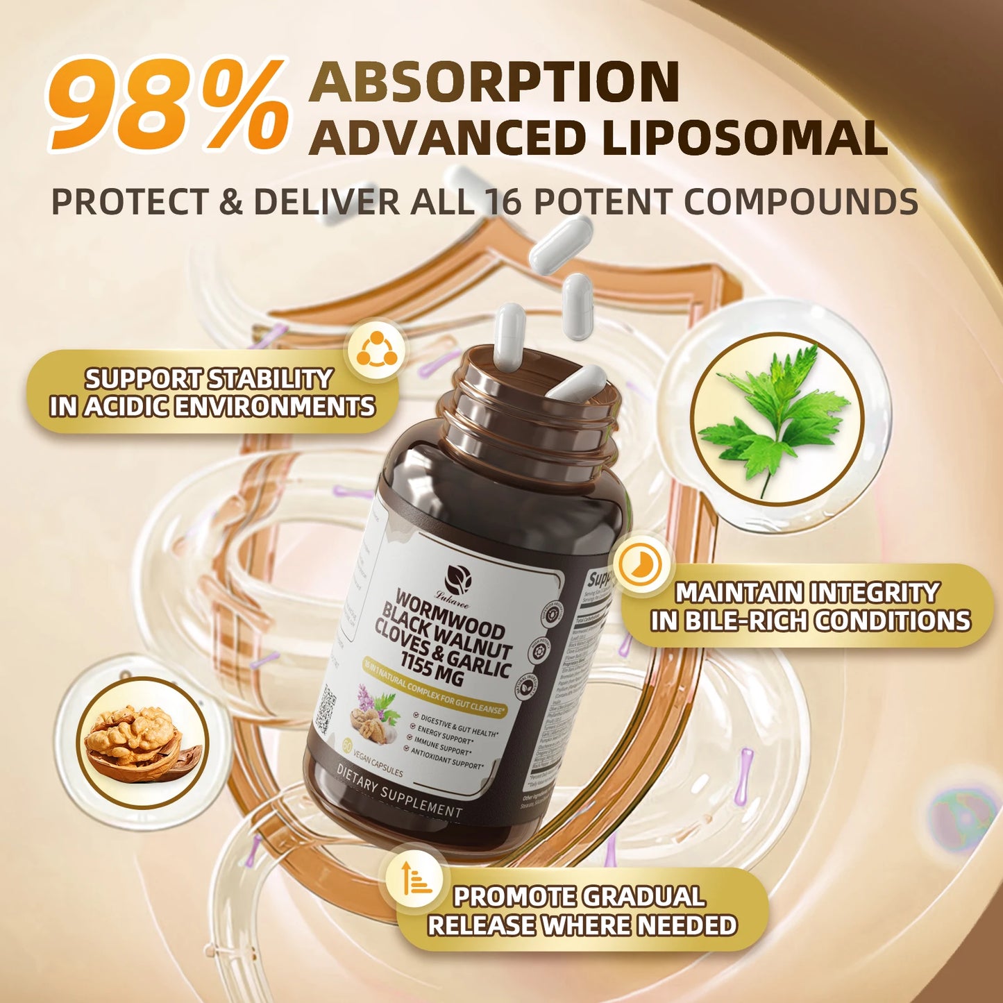 16-in-1 Black Walnut Wormwood Capsules for Digestive Health
