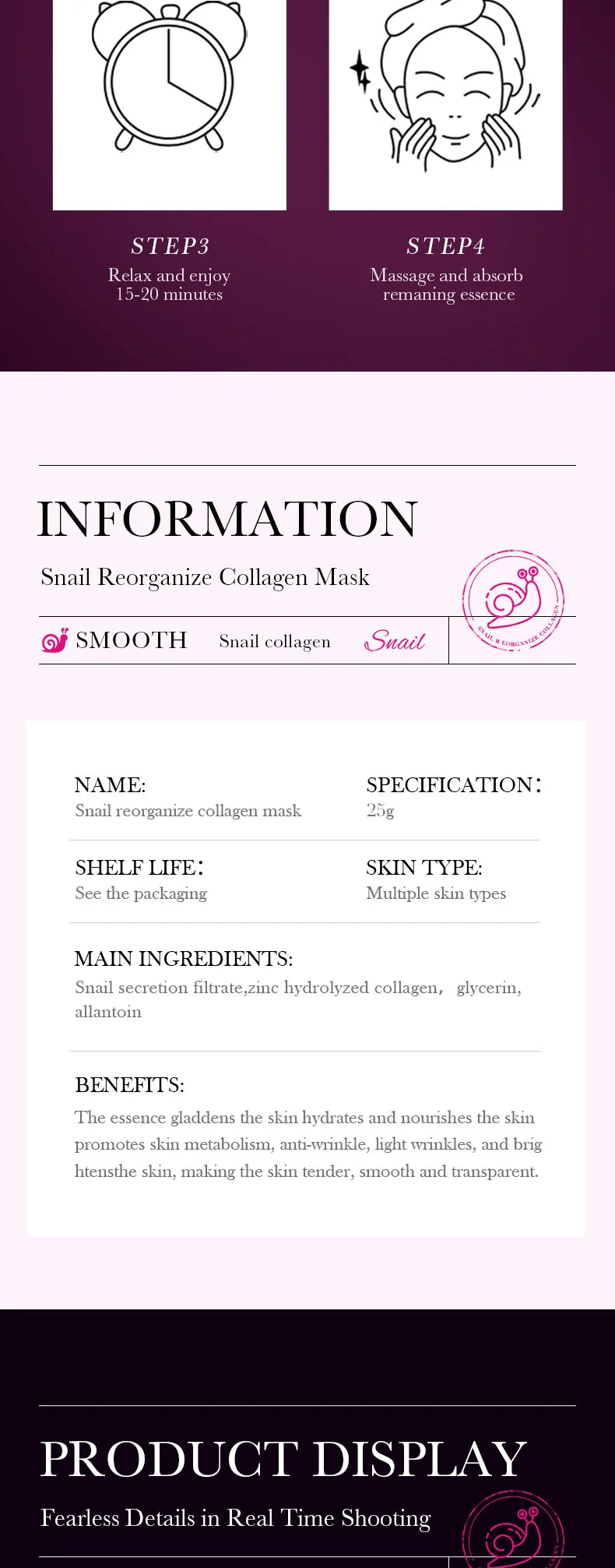 5pcs Snail Collagen Face Masks | Firming & Hydrating Skin Care
