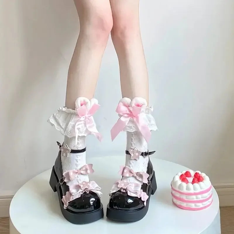 Cute Lace Rabbit Ear Socks for Women | Stylish Mid-Tube Socks