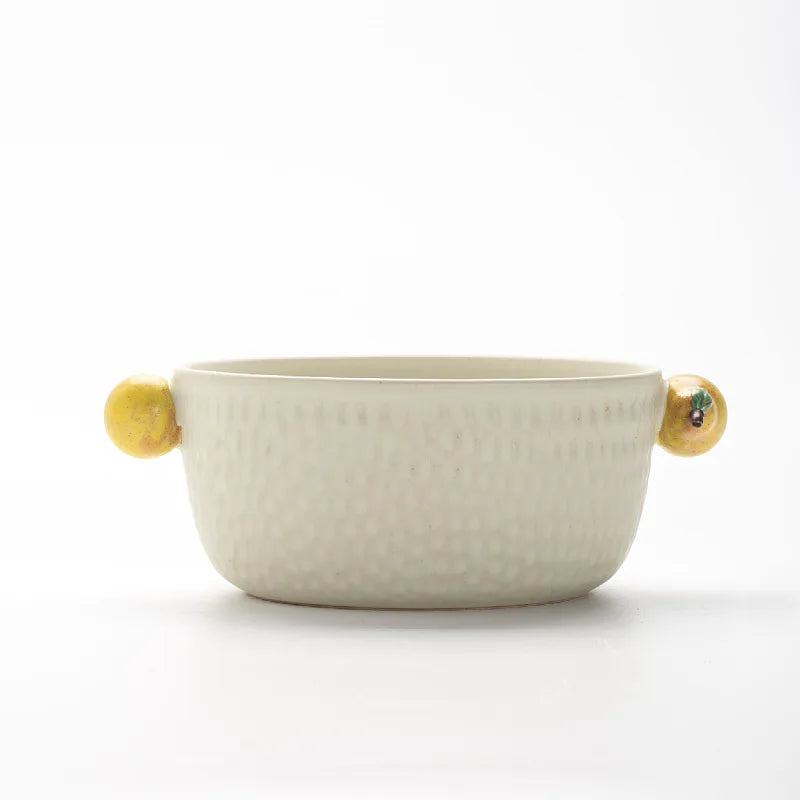 Cuenco de sopa de cerámica hecho a mano con doble asa | Elegancia de estilo japonés
