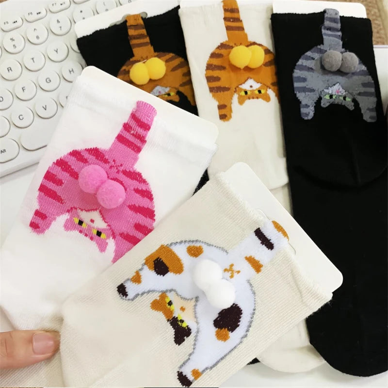 Calcetines de media caña con lindo diseño de trasero de gato en 3D | Divertida ropa de invierno para mujer