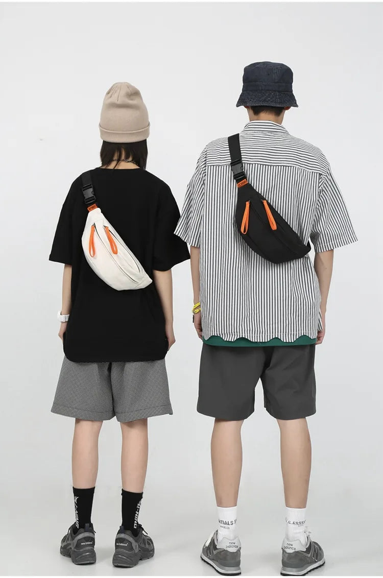 Street Casual Hip Hop Sport Fanny Pack Men Women Waterproof Functional Crossbody Bag Fashion Motorcycle Chest Bag Green Orange