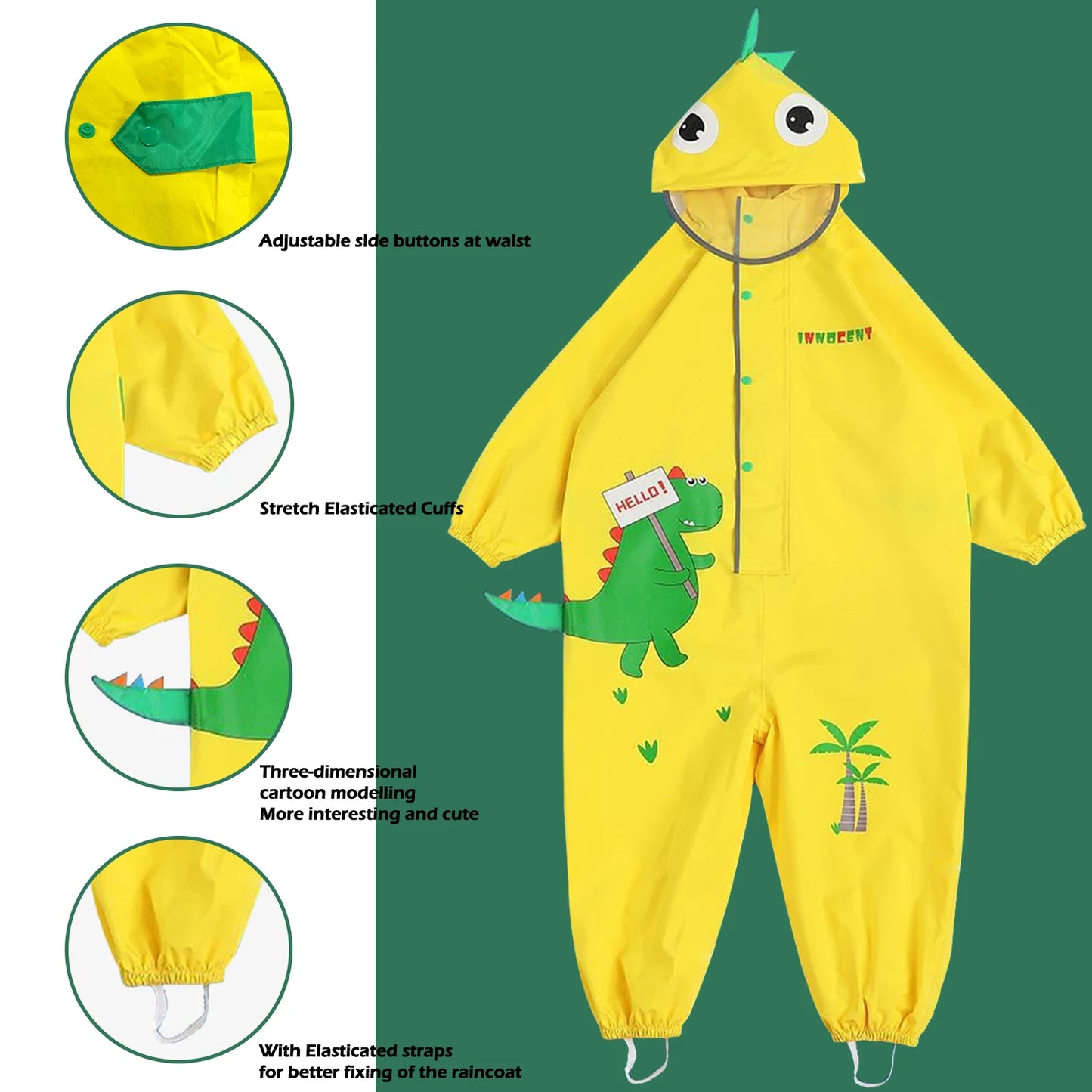 Cute Colorful Rabbit & Dinosaur Kids Raincoat | Waterproof One-Piece