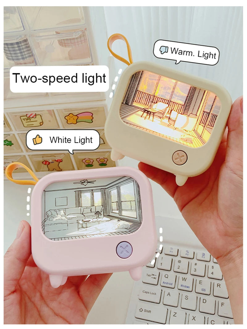 Cute TV Painting Night Light | Rechargeable LED Table Lamp for Kids