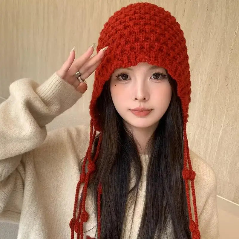 Women's Cute Bear Plush Knitted Hat | Cozy Winter Beanie