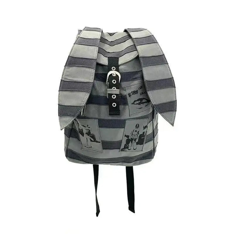 Vintage Striped Rabbit Ear Backpack | Unisex Punk Hip Hop Style