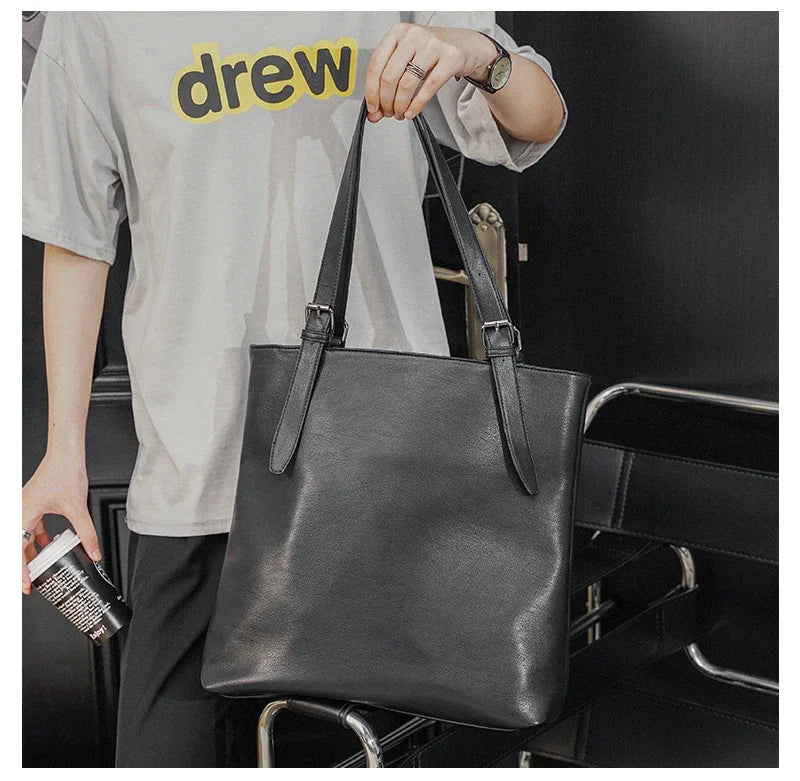 Soft Leather Tote Bag for Men | Large Capacity Business Casual