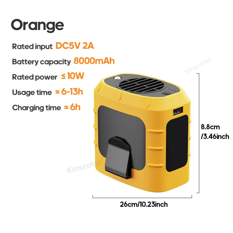 8000mAh Outdoor Waist Fan | Portable Bladeless Neck Fan with Lights