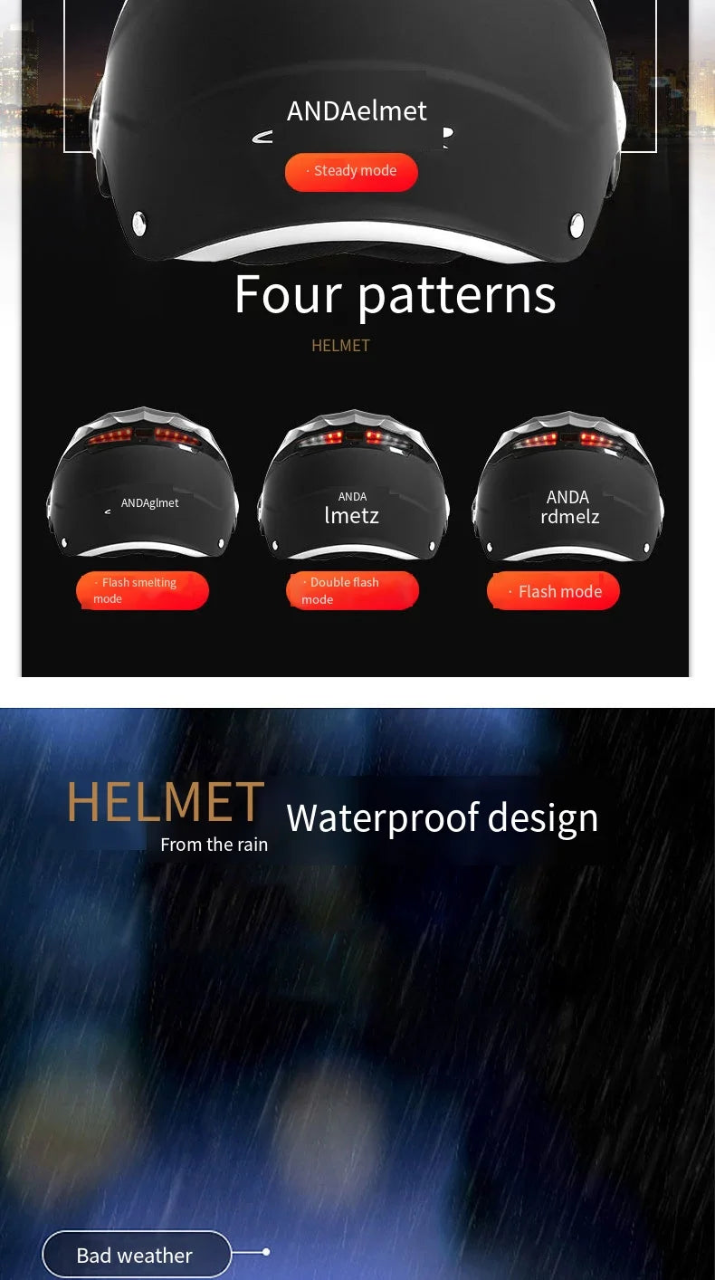 LED Motorcycle Helmet for Moped & Electric Scooter | Unisex Safety Gear