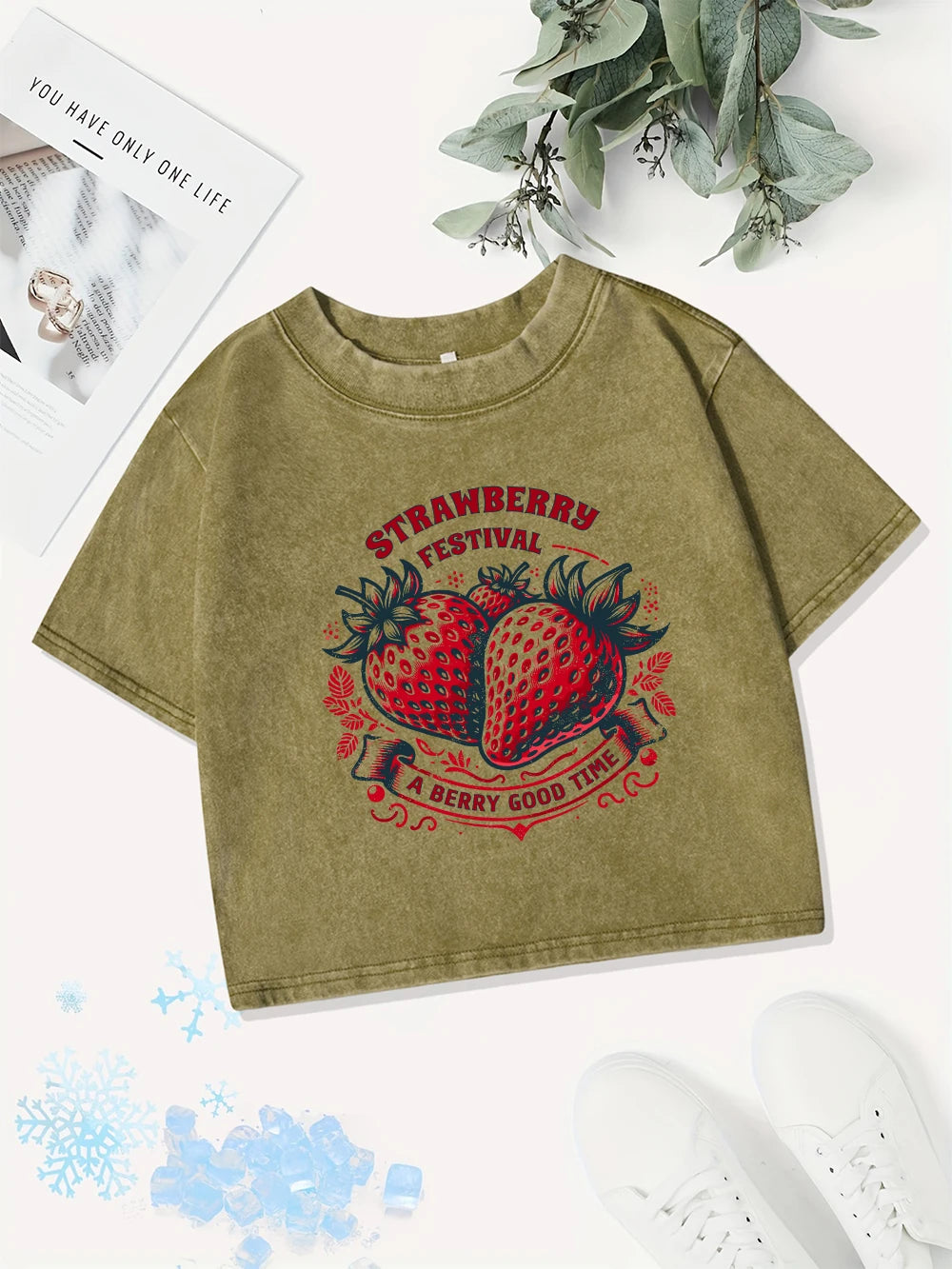 Women's Summer Cotton Crop Top | Casual Strawberry Print Tee