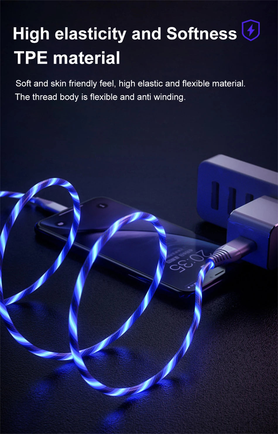 6A Fast Charging Glowing Micro USB & Type C Cable