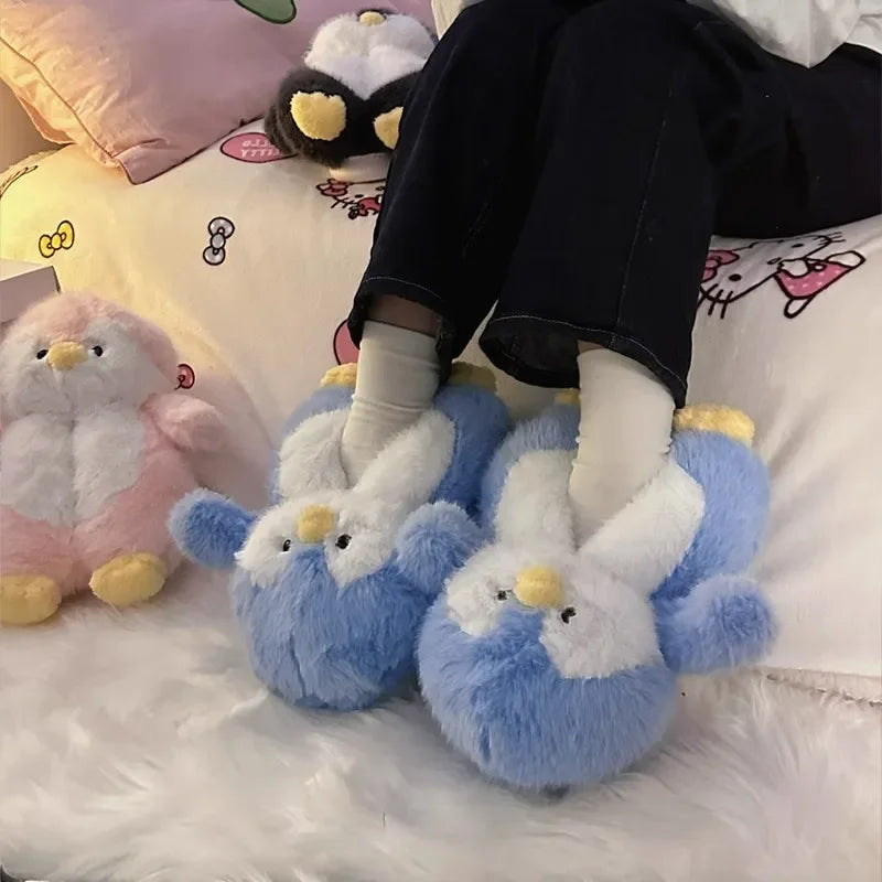 Cute Cartoon Penguin Cotton Slippers | Warm Plush Indoor Shoes