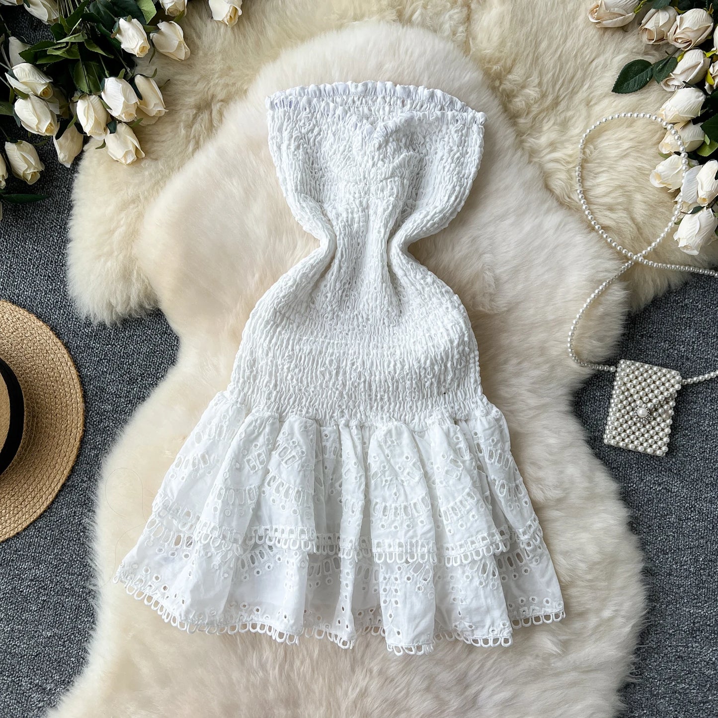 Chic Vintage Sleeveless Pleated Tube Dress for Summer Parties