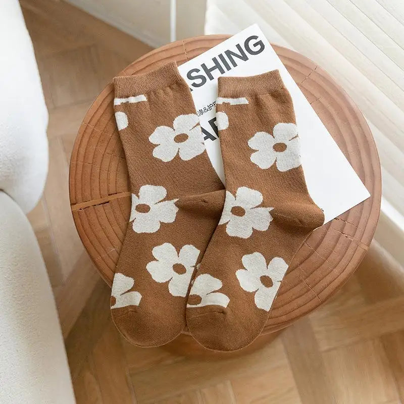Cute Pink Flower Embroidery Socks for Women | Kawaii Retro Style
