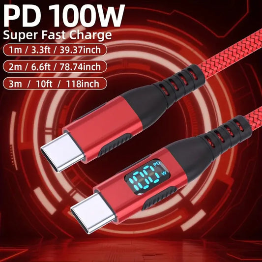 100W Type C to Type C Fast Charging Cable | High-Speed Nylon Braided