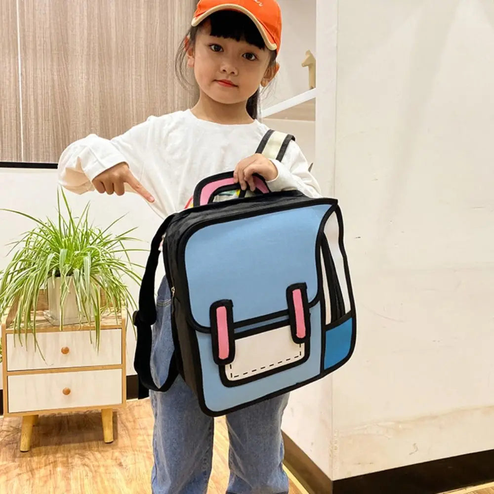 Trendy 2D Comic Print Student Schoolbag | Adjustable Large Capacity Backpack