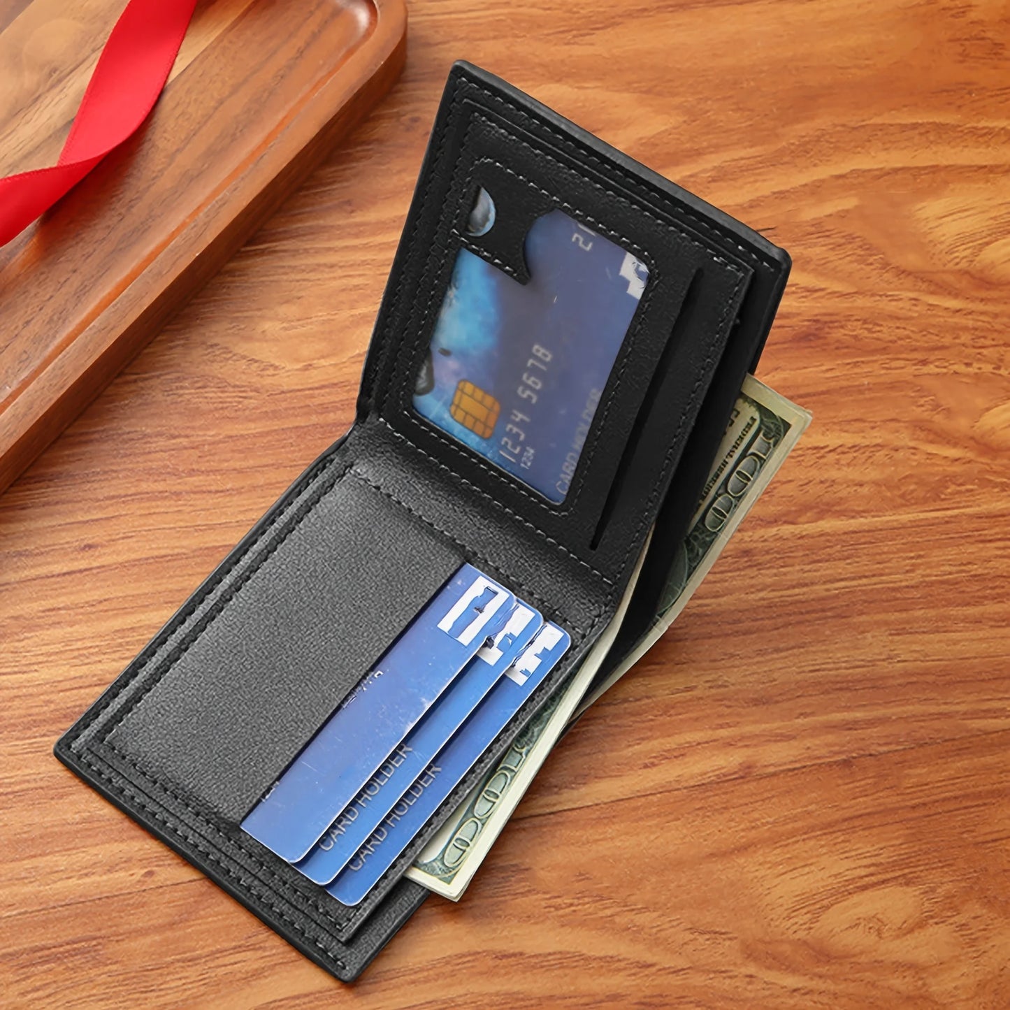 Men's Black Faux Leather Wallet | Shark Mouth Design Slim Holder