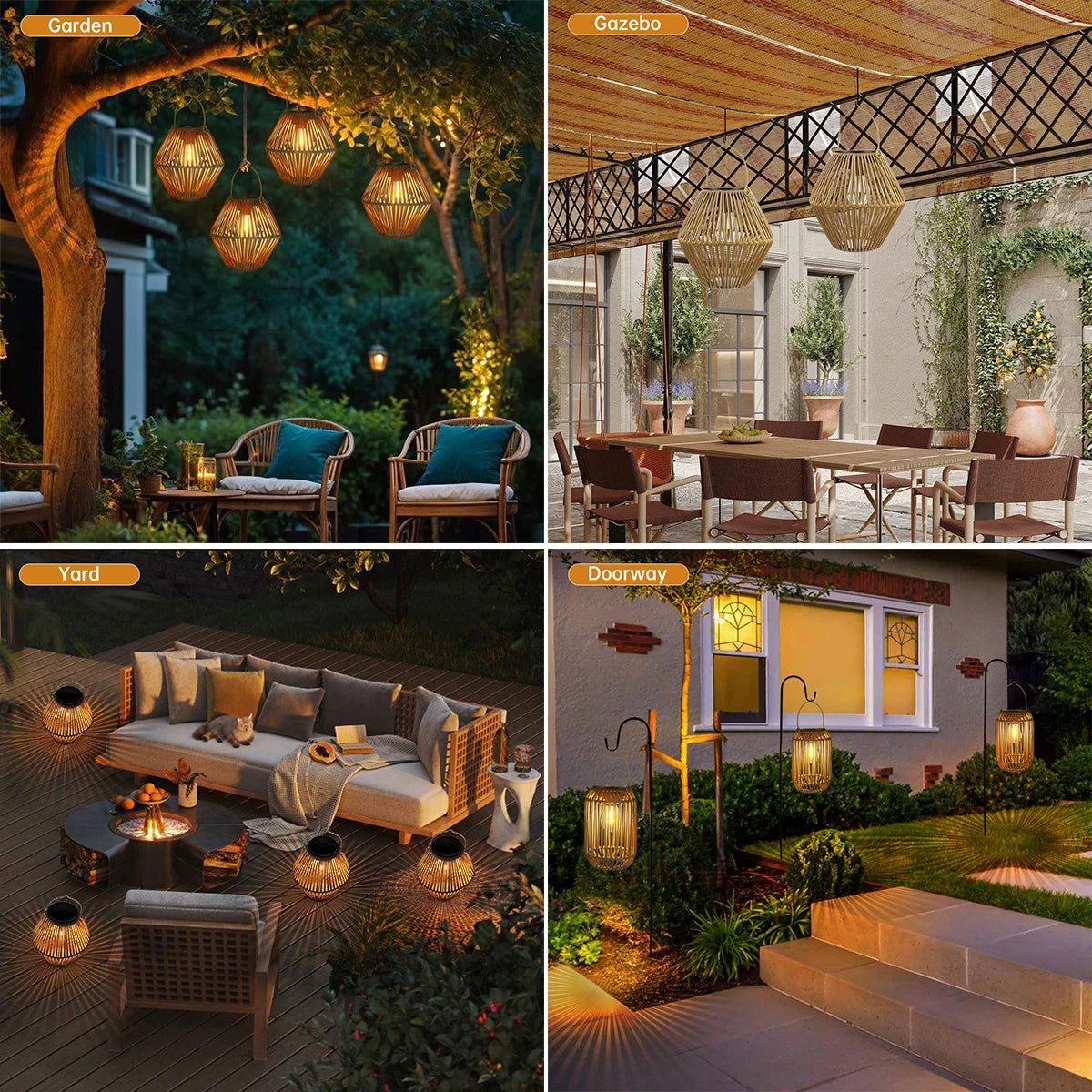 Linternas solares para exteriores | Luces colgantes de ratán bohemio impermeables