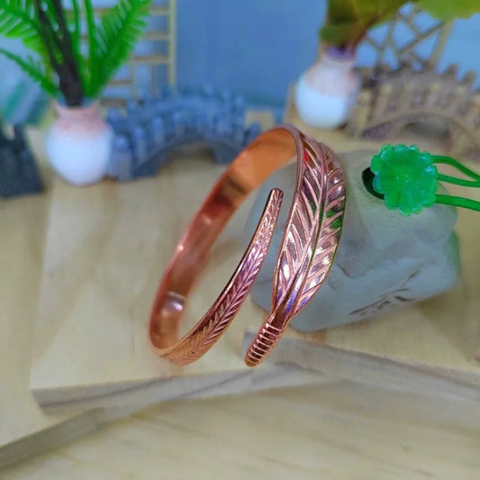 Vintage Pure Copper Feather Wing Cuff Bangle | Fashion Punk Jewelry