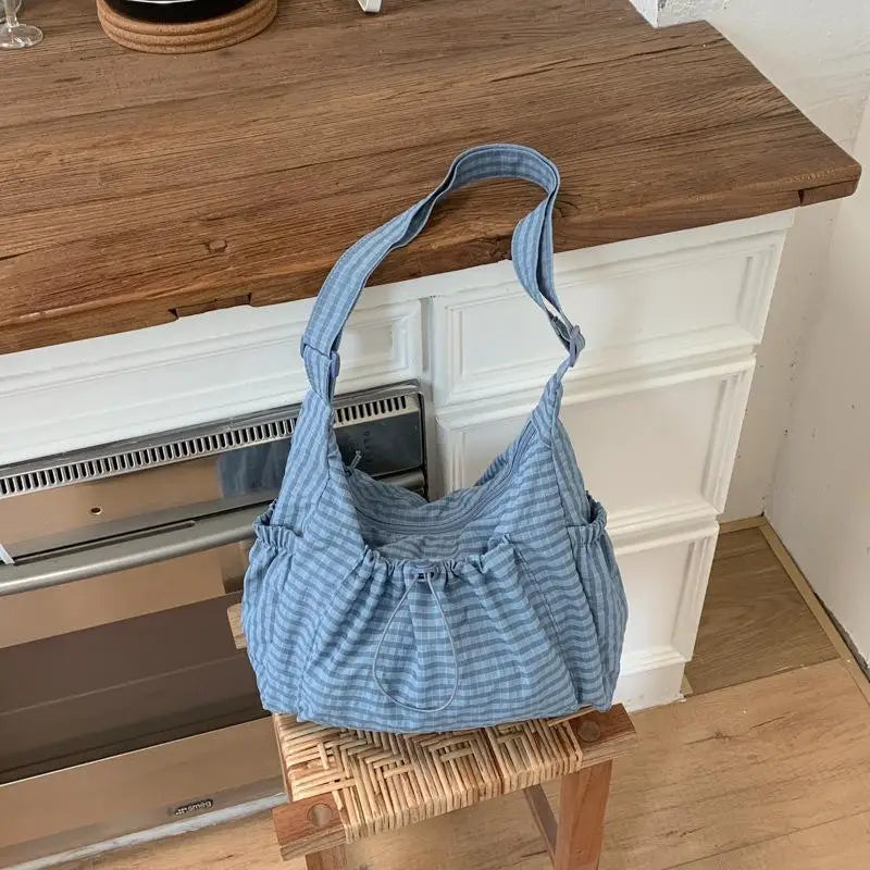Stylish Plaid Nylon Shoulder Tote Bag | Versatile Everyday Accessory