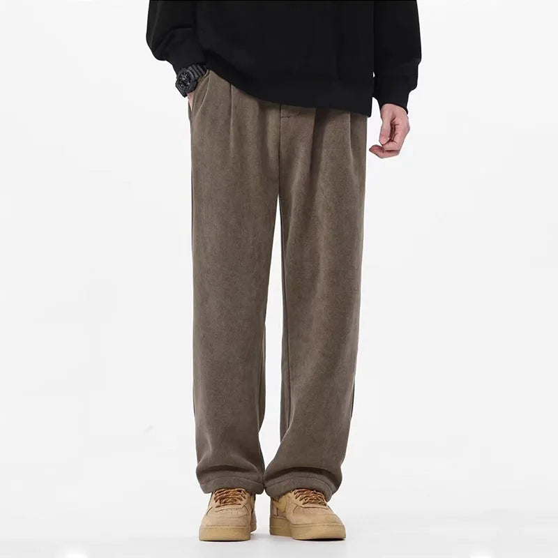 Men's Thick Fleece Casual Pants | Warm Wide Leg Trousers