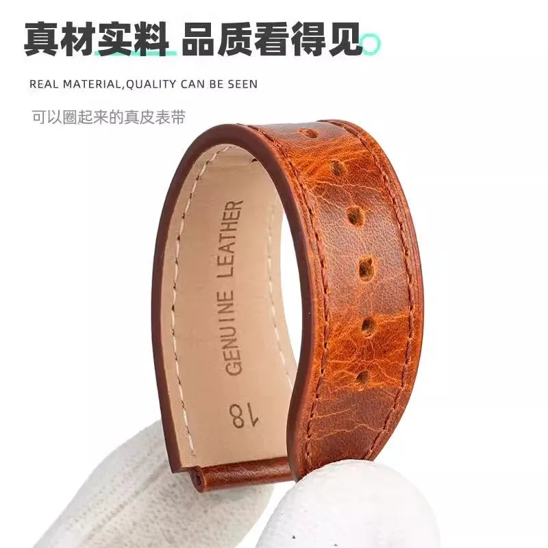 Retro Genuine Leather Watchband | Vintage Men's Bracelet 18MM
