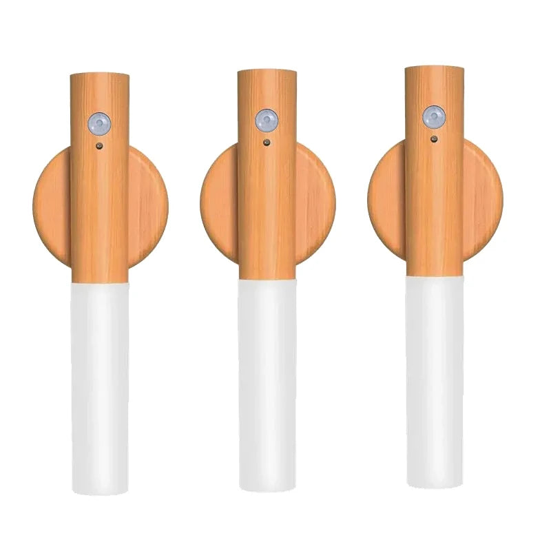 Luz nocturna LED recargable con sensor de movimiento | Elegante diseño de vetas de madera