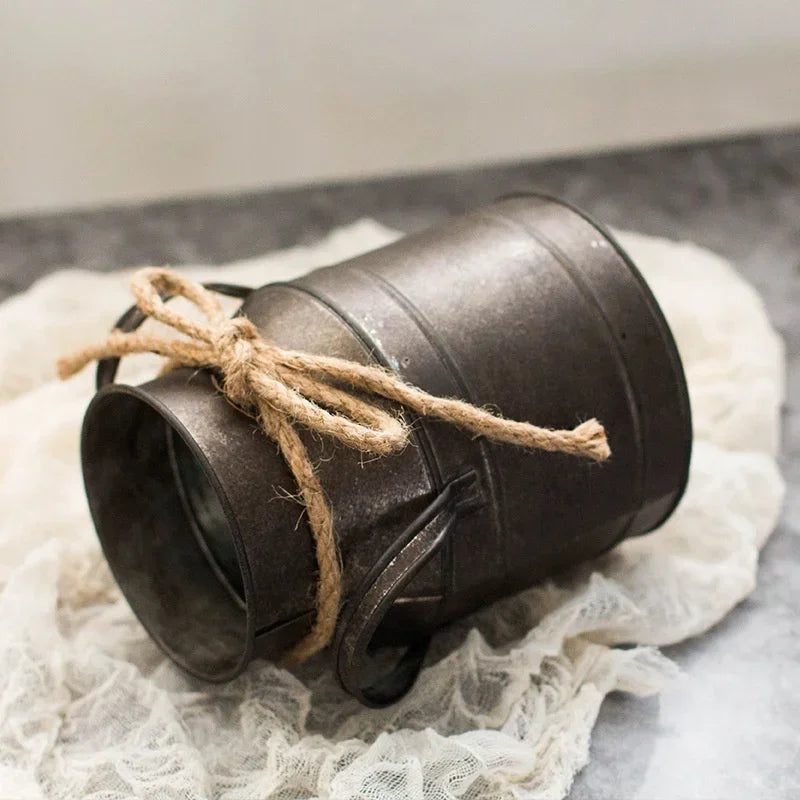 Vintage Metal Flower Bucket | Rustic Home Decor Plant Pot