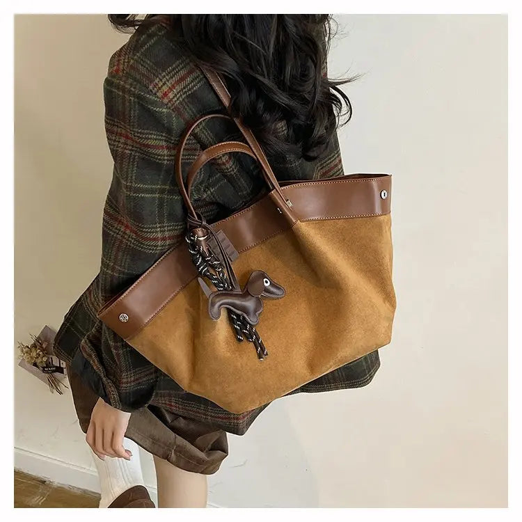 Bolso de hombro de piel suave de gamuza para mujer | Estilo casual de lujo