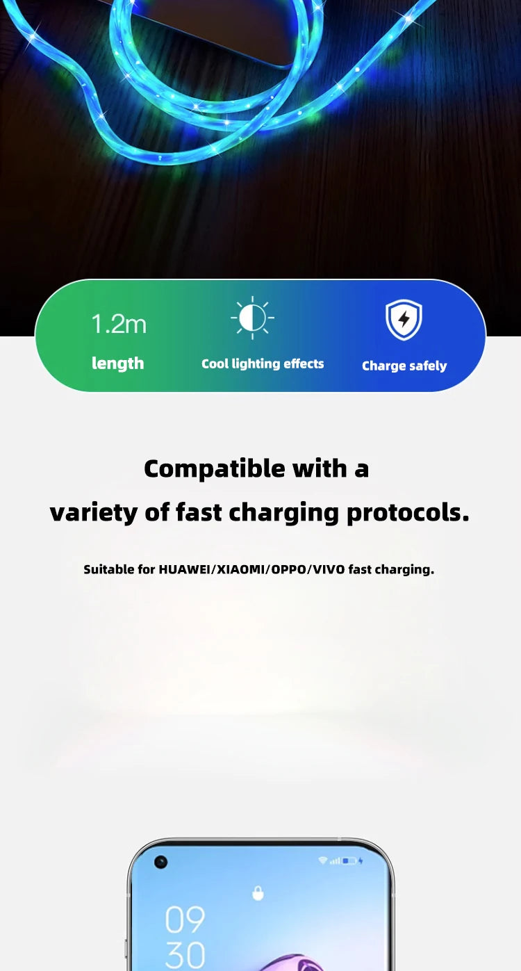 Luminous RGB LED Type C USB Cable | Fast Charger Data Cord