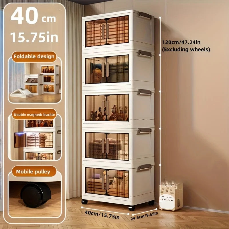 4/5-Tier Heavy-Duty Plastic Folding Storage Cabinet | Space-Saving Storage