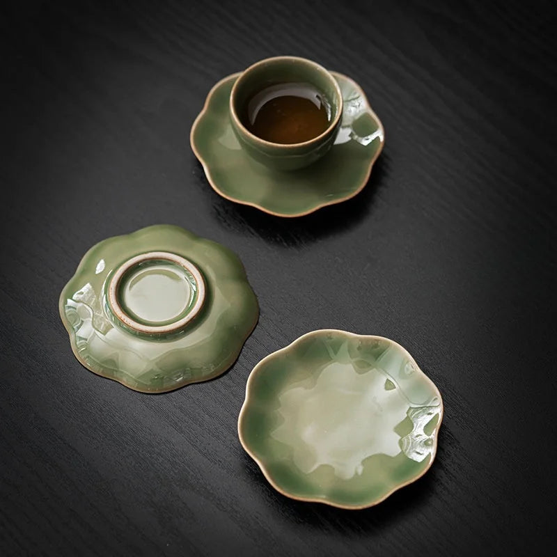 Japanese Ceramic Petal Coaster | Elegant Anti-Scald Teaware Accessory